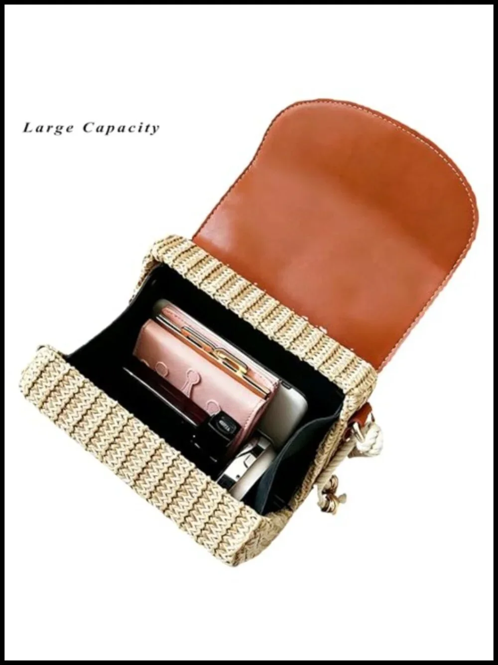 Woven Straw Summer Satchel Handbag Crossbody Beach Purse Women's Vacation Bag